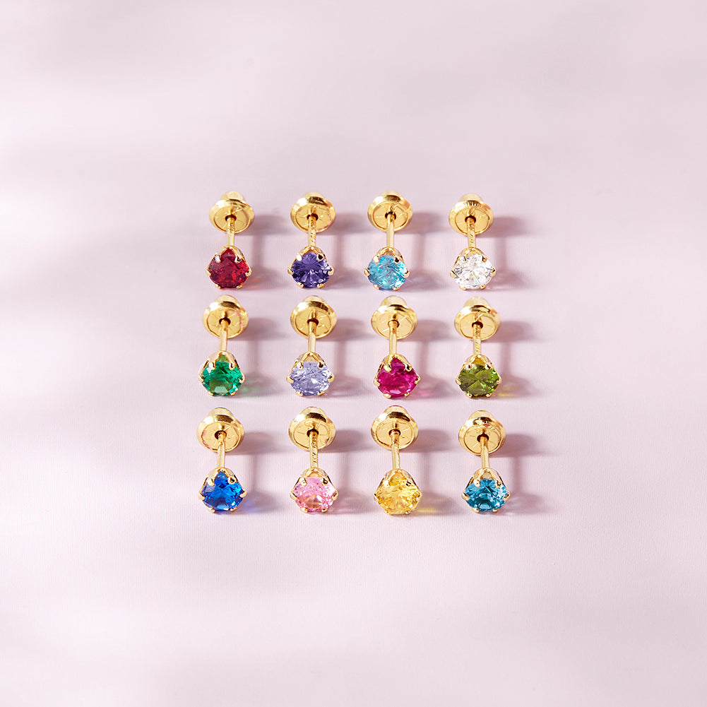 14k Gold Radiant Prong Set CZ 4mm Baby / Toddler / Kids Earrings Safety Screw Back