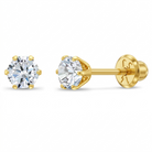14k Gold Radiant Prong Set CZ 4mm Baby / Toddler / Kids Earrings Safety Screw Back