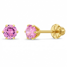 14k Gold Radiant Prong Set CZ 4mm Baby / Toddler / Kids Earrings Safety Screw Back