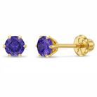 14k Gold Radiant Prong Set CZ 4mm Baby / Toddler / Kids Earrings Safety Screw Back
