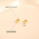 14k Gold Classic CZ Heart Baby / Toddler / Kids Earrings Safety Screw Back