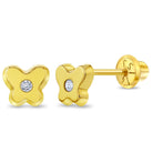 14k Gold Classic CZ Butterfly Baby / Toddler / Kids Earrings Safety Screw Back