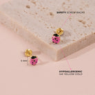 14k Gold Tiny Colorful Ladybug Baby / Toddler / Kids Earrings Safety Screw Back Enamel