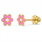 14k Gold Flower Baby / Toddler / Kids Earrings Safety Screw Back Enamel