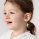 18k Gold Flower White Baby / Toddler / Kids Earrings Safety Screw Back Enamel