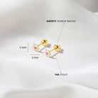14k Gold Flower Baby / Toddler / Kids Earrings Safety Screw Back Enamel