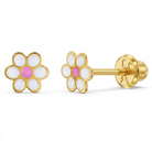 14k Gold Flower Baby / Toddler / Kids Earrings Safety Screw Back Enamel