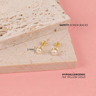 14k Gold Formal Freshwater Pearl 6mm Kids / Children's / Girls Earrings Safety Screw Back