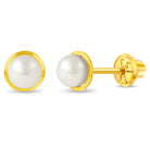 14k Gold Formal Freshwater Pearl 6mm Kids / Children's / Girls Earrings Safety Screw Back