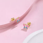 14k Gold Colorful Butterfly Baby / Toddler / Kids Earrings Safety Screw Back Enamel
