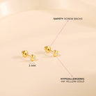 14k Gold Teenie Tiny CZ Heart 3mm Baby / Toddler / Kids Earrings Safety Screw Back