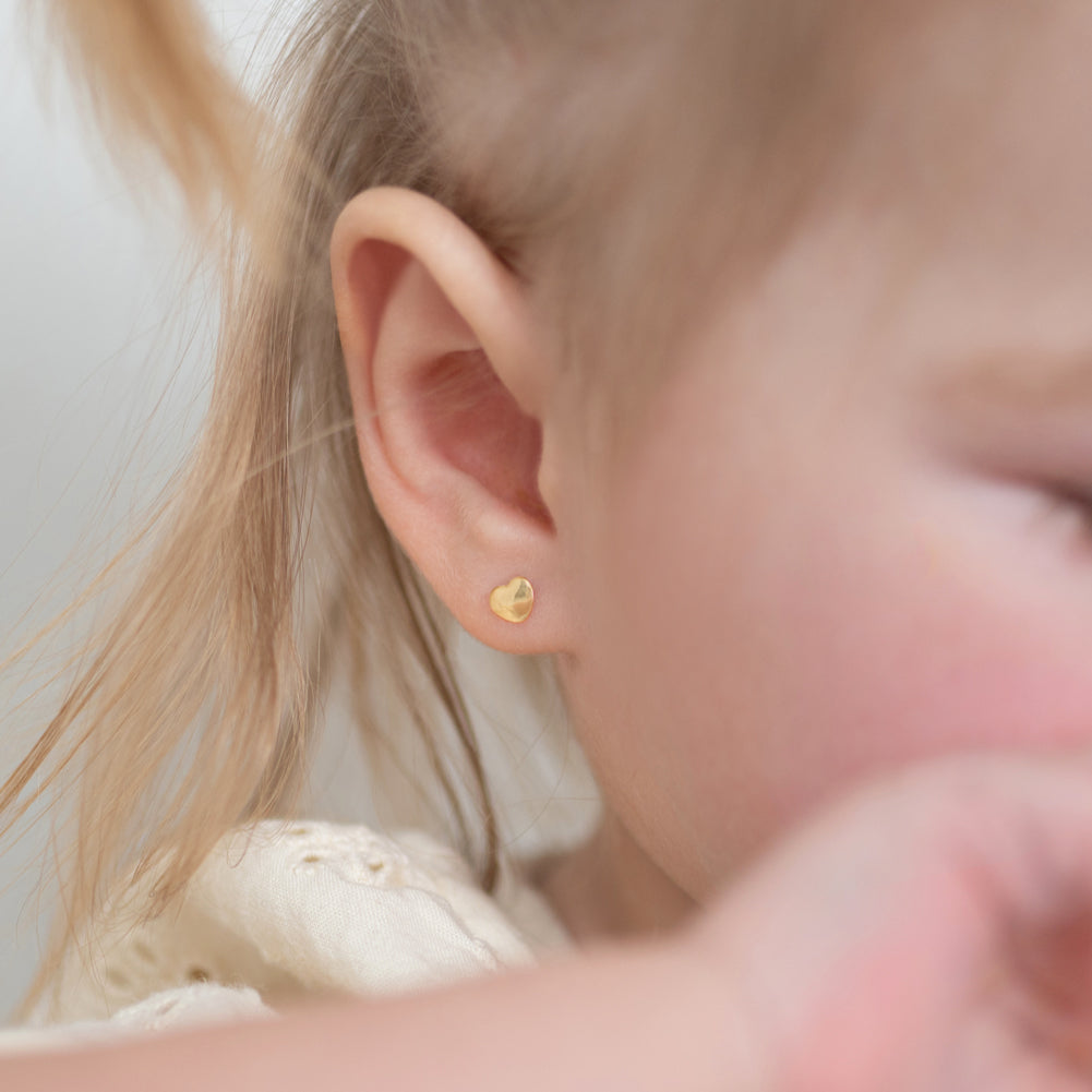 14k Gold Polished Heart Baby / Toddler / Kids Earrings Safety Screw Back