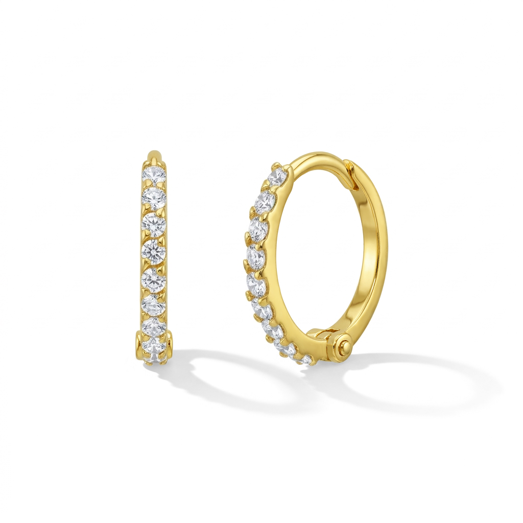 14k Gold Jeweled CZ Huggie 9mm Toddler / Kids / Girls Earrings