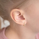 14k Gold Tiny Simulated Pearl Huggie 7mm Baby / Toddler / Kids Earrings Hoop