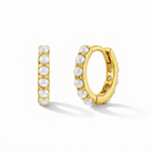 14k Gold Tiny Simulated Pearl Huggie 7mm Baby / Toddler / Kids Earrings Hoop