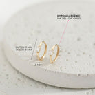 Baguette Cut CZ Huggie 9mm Toddler / Kids / Girls Earrings Hoop - 14k Gold