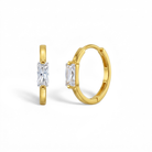 Baguette Cut CZ Huggie 9mm Toddler / Kids / Girls Earrings Hoop - 14k Gold