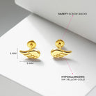 14k Gold Angel Wings Girls / Teen Earrings Safety Screw Back