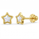 14k Gold Mother of Pearl Star Toddler / Kids / Girls Earrings Safety Screw Back