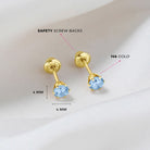 14k Gold Radiant Prong Set CZ 4mm Baby / Toddler / Kids Earrings Safety Screw Back