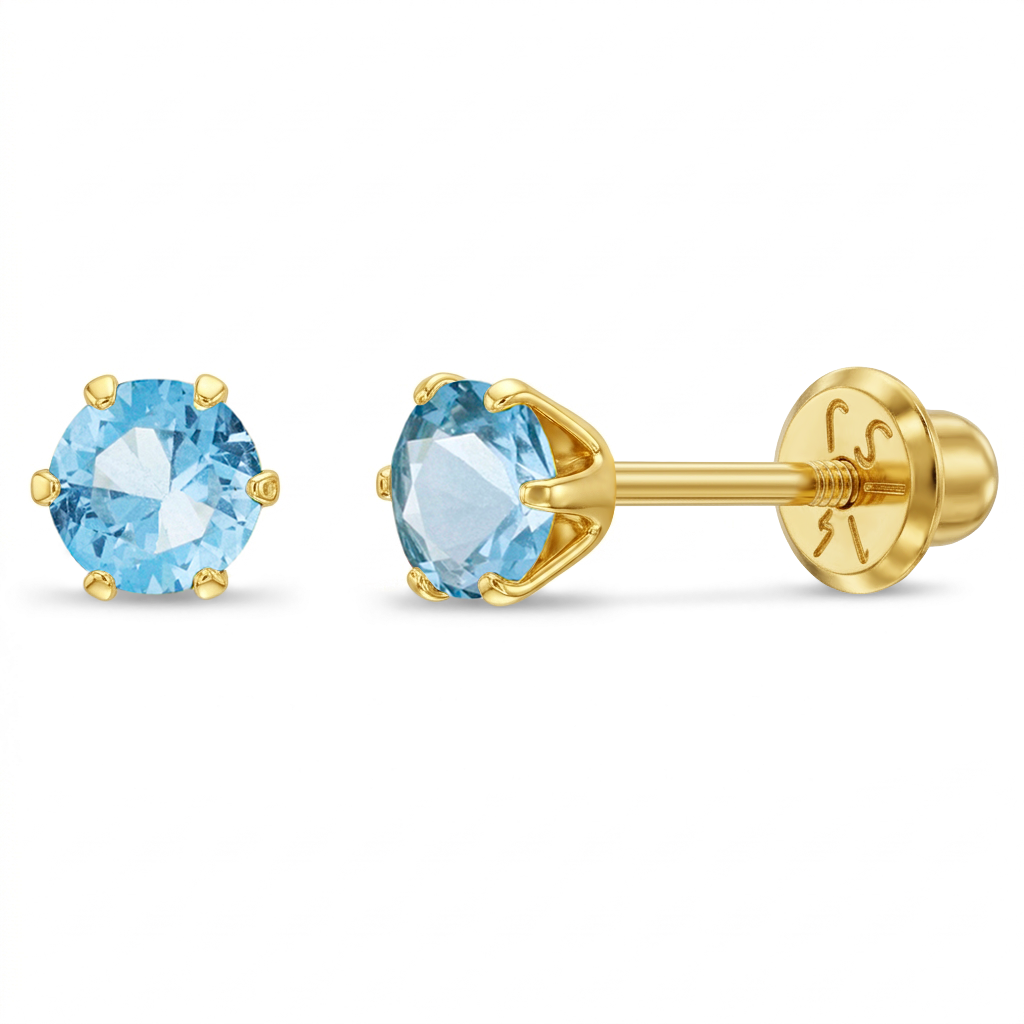 14k Gold Radiant Prong Set CZ 4mm Baby / Toddler / Kids Earrings Safety Screw Back