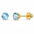 14k Gold Radiant Prong Set CZ 4mm Baby / Toddler / Kids Earrings Safety Screw Back