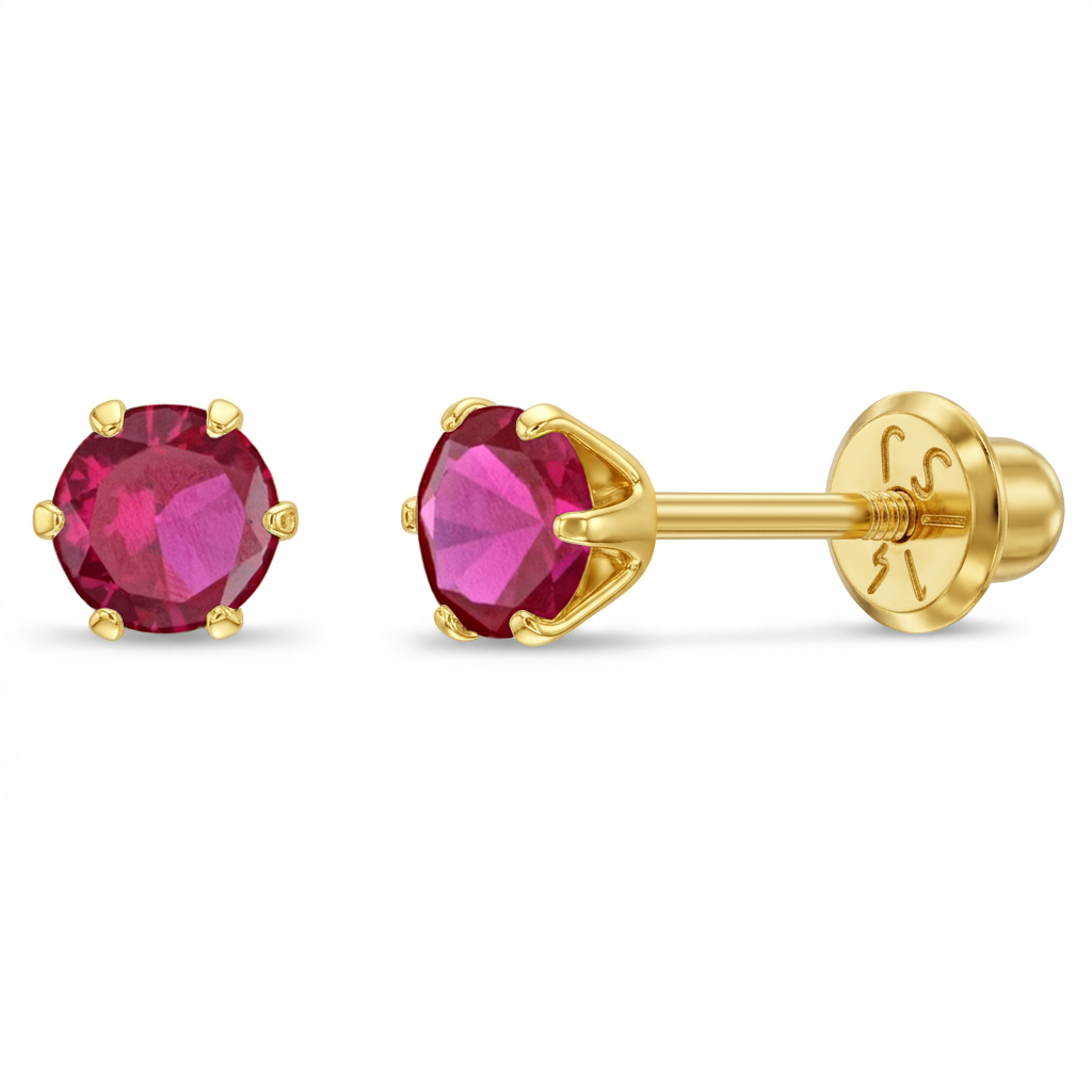 14k Gold Radiant Prong Set CZ 4mm Baby / Toddler / Kids Earrings Safety Screw Back