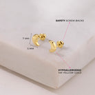 14k Gold Crescent Moon Toddler / Kids / Girls Earrings Safety Screw Back
