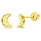 14k Gold Crescent Moon Toddler / Kids / Girls Earrings Safety Screw Back