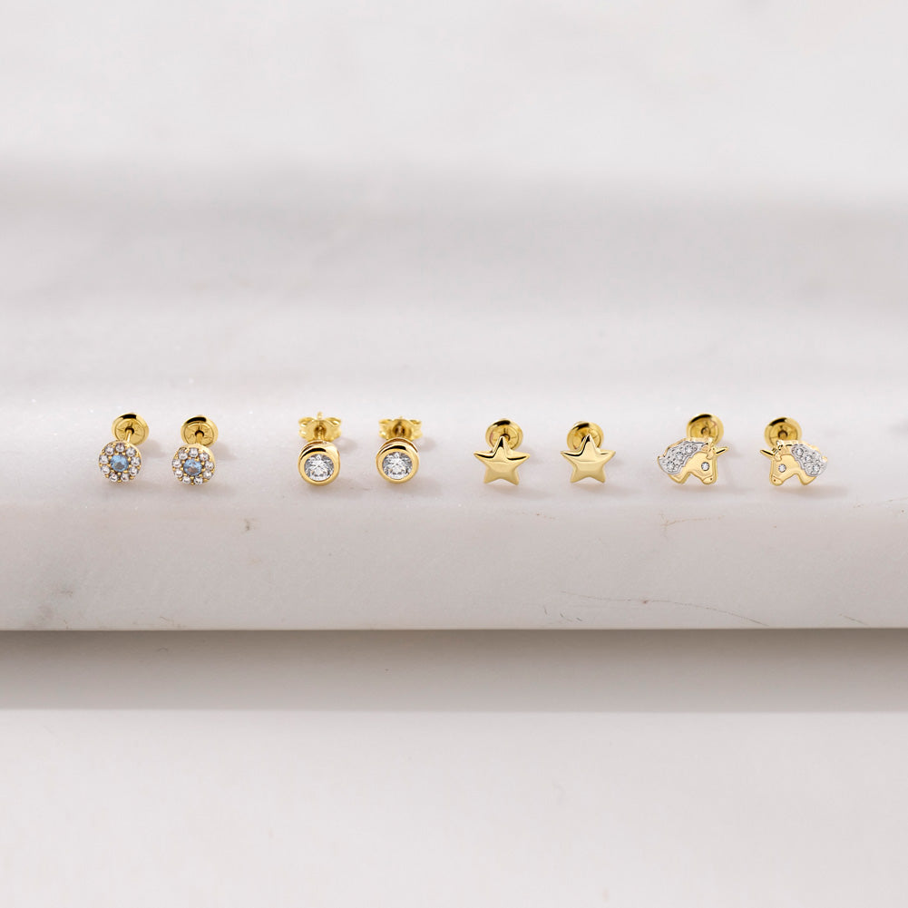 14k Gold CZ Burst Kids / Children's / Girls Earrings Safety Screw Back