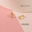 14k Gold CZ Encrusted Star Clear Baby / Toddler / Kids Earrings Safety Screw Back