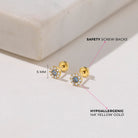 14k Gold CZ Burst Kids / Children's / Girls Earrings Safety Screw Back