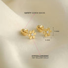 14k Gold Tiny Flower Clear CZ Baby / Toddler / Kids Earrings Safety Screw Back
