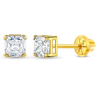 14k Gold Square Prong Set Kids / Children's / Girls Earrings Safety Screw Back