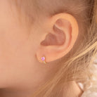 14k Gold Pink Cubic Zirconia Heart Kids / Children's / Girls Hoop Earrings