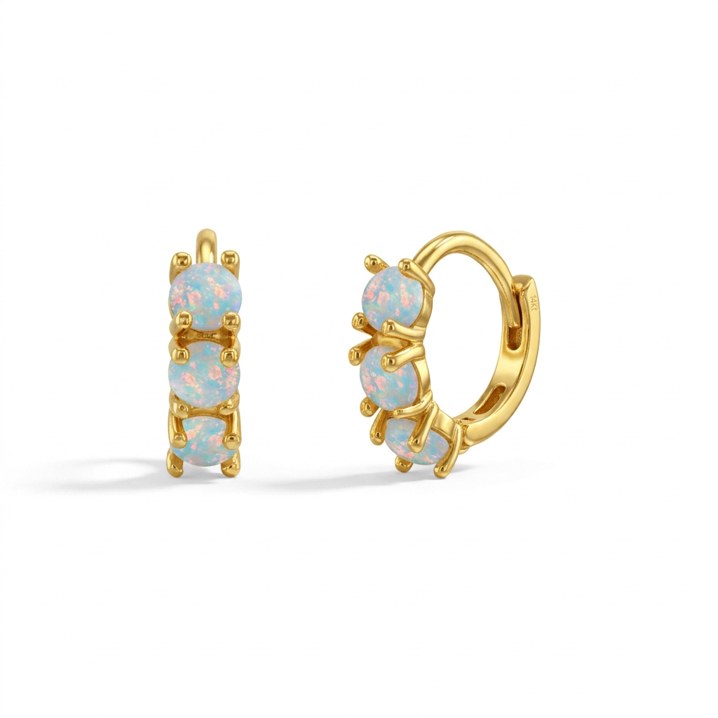 14k Gold Opal Pronged 7mm Baby / Toddler / Kids Earrings Hoop