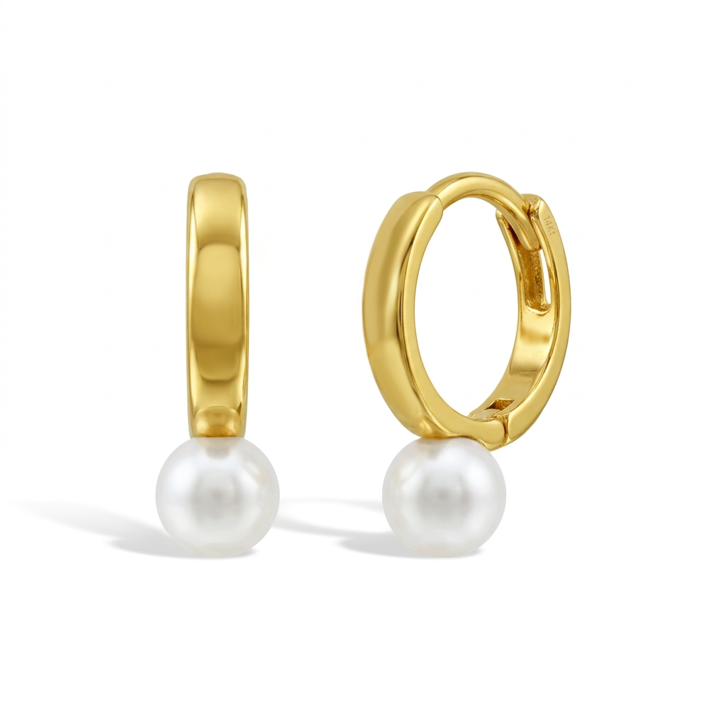 14k Gold Tiny Freshwater Cultured Pearl 7mm Baby / Toddler / Kids Earrings Hoop