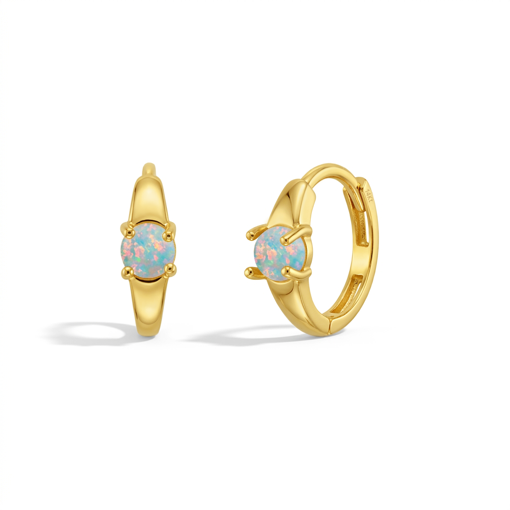 14k Gold Single Opal Pronged 7mm Baby / Toddler / Kids Earrings Hoop
