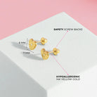 14k Gold Heart Rays Clear CZ Kids / Children's / Girls Earrings Safety Screw Back
