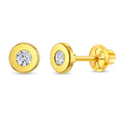 14k Gold Round Bezel Kids / Children's / Girls Earrings Safety Screw Back
