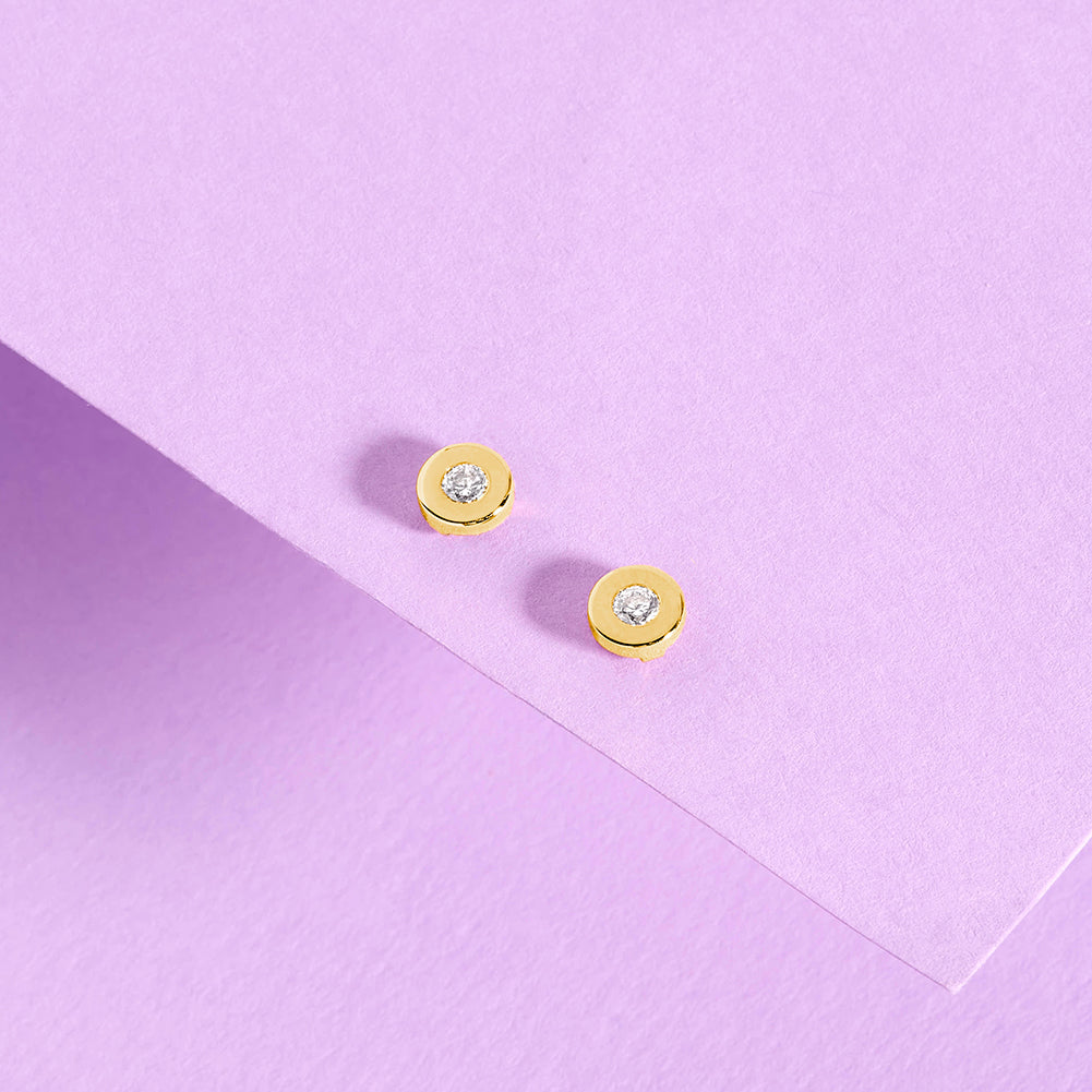 14k Gold Round Bezel Kids / Children's / Girls Earrings Safety Screw Back