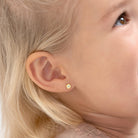 14k Gold Round Bezel Kids / Children's / Girls Earrings Safety Screw Back