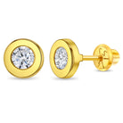 14k Gold Round Bezel Kids / Children's / Girls Earrings Safety Screw Back