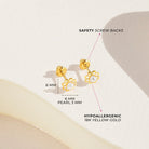 18k Gold Flower Freshwater Pearl Baby / Toddler / Kids Earrings Safety Screw Back