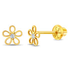 18k Gold CZ Flower Clear Toddler / Kids / Girls Earrings Safety Screw Back