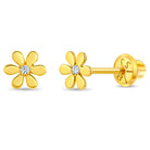 18k Gold Tiny Flower Clear CZ Baby / Toddler / Kids Earrings Safety Screw Back