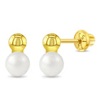 14k Gold Simulated Drop Baby / Toddler / Kids Earrings Safety Screw Back