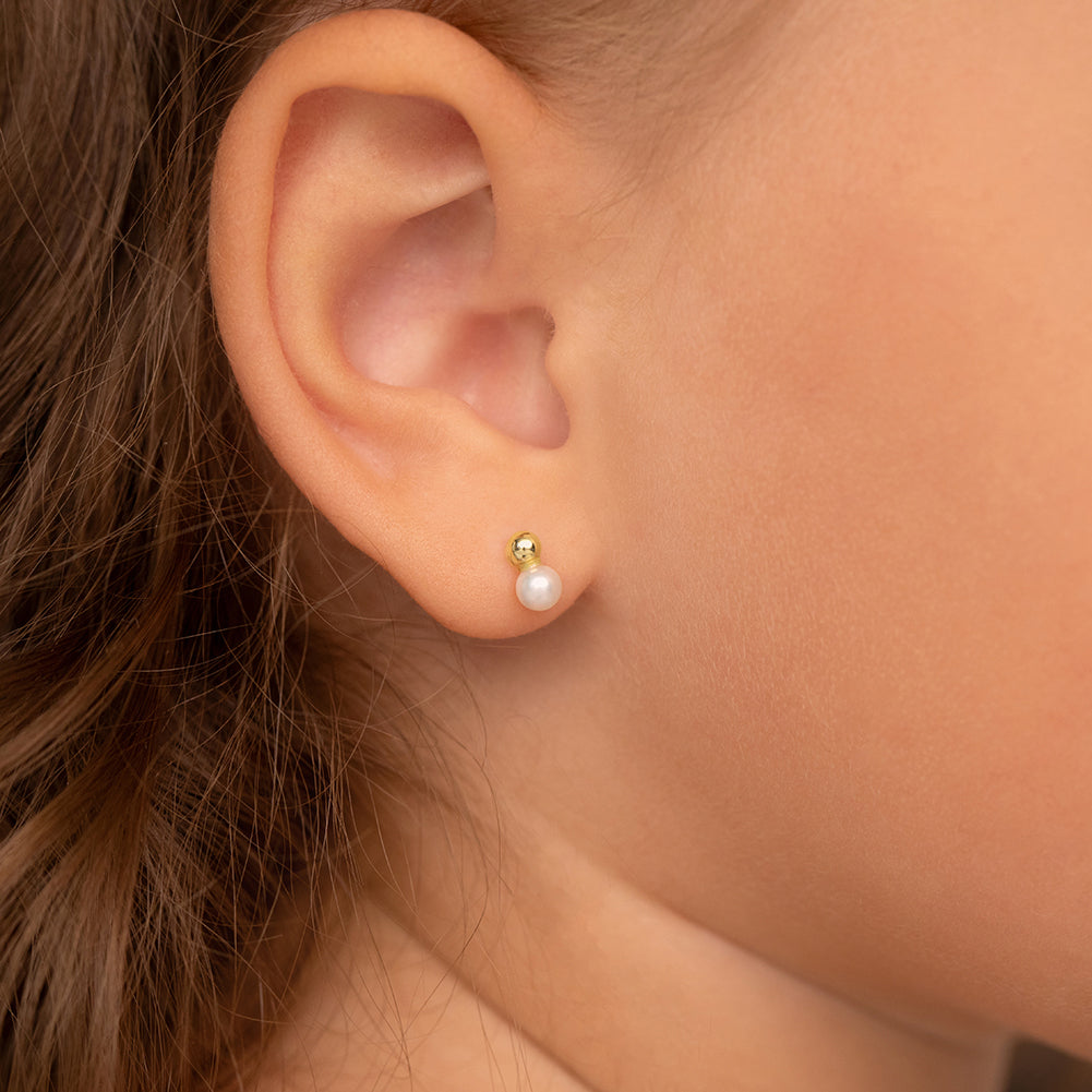 14k Gold Simulated Drop Baby / Toddler / Kids Earrings Safety Screw Back