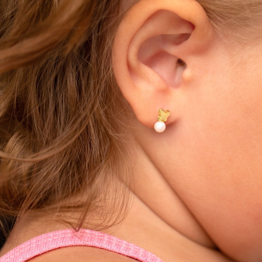 14k Gold Polished Drop Pearl Kids / Children's / Girls Earrings Safety Screw Back