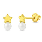 14k Gold Polished Drop Pearl Kids / Children's / Girls Earrings Safety Screw Back
